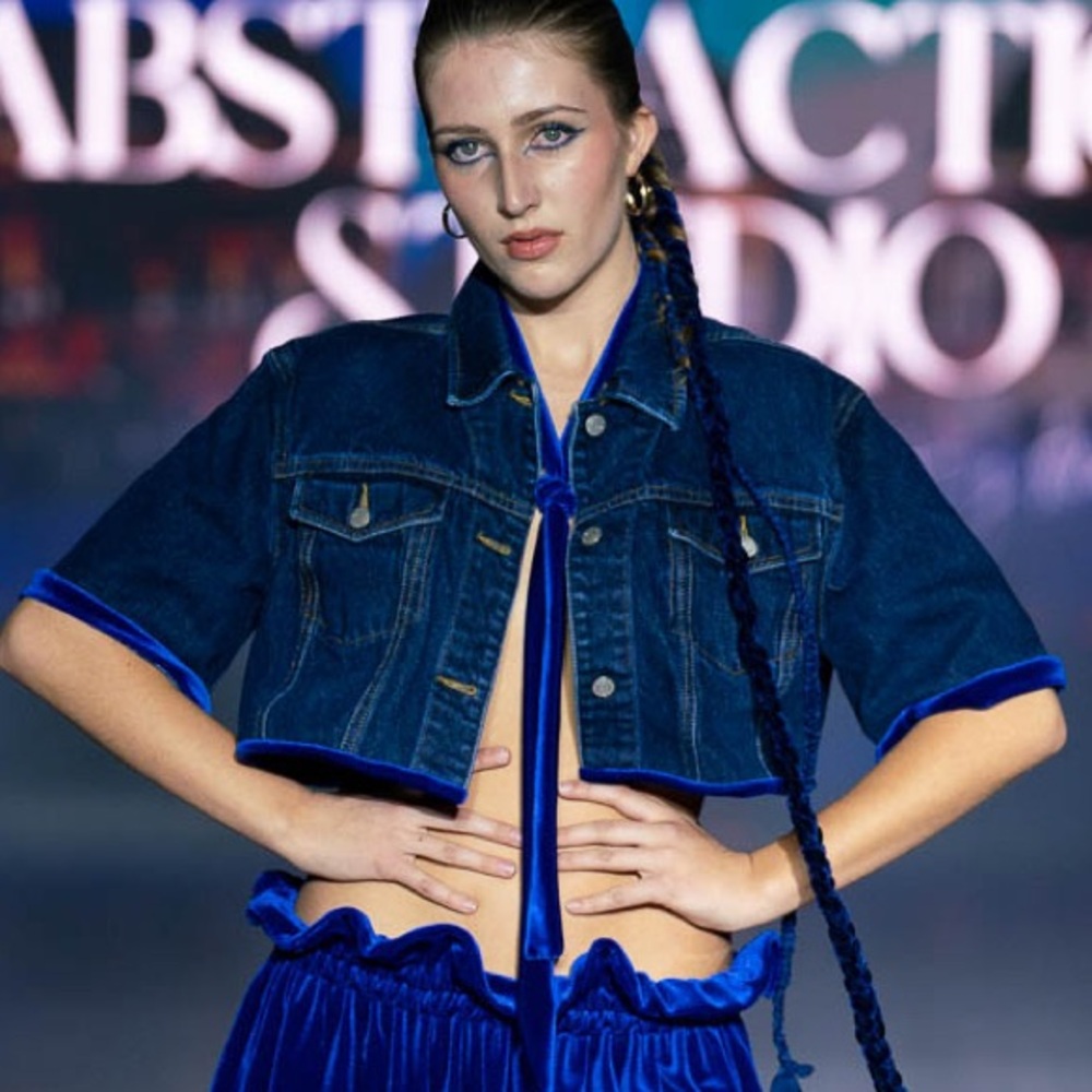 Stylish Blue Denim with velvet accents